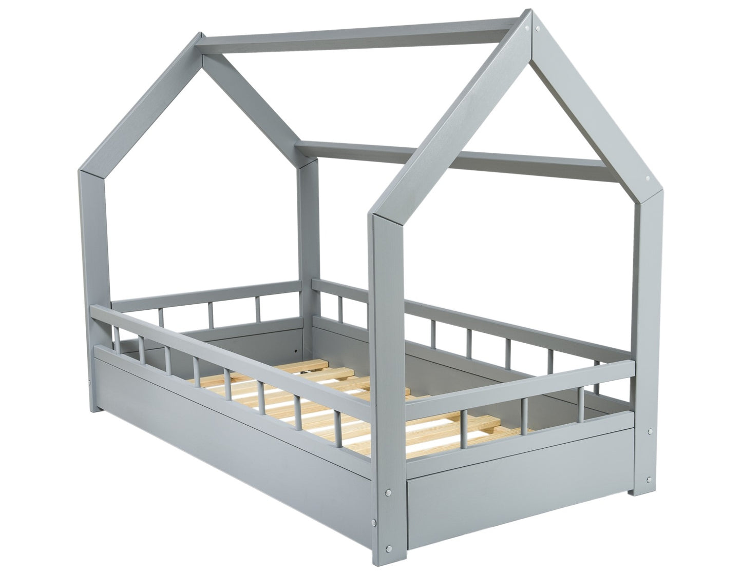 Wooden House Bed 160x80cm With Barriers + ECO Mattress